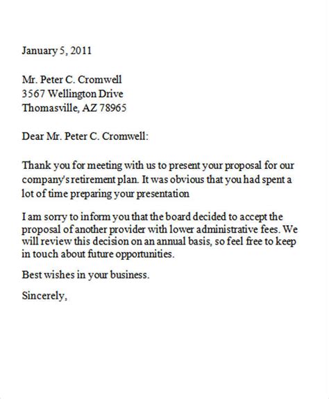 Sample Letter Declining Business Proposal