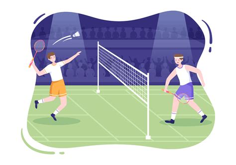 Badminton Player With Shuttle On Court In Flat Style Cartoon