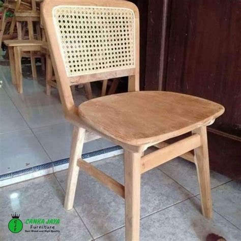 Jual Canka Kursi Makan Cafe Minimalis Kayu Jati Anyaman Rotan Di