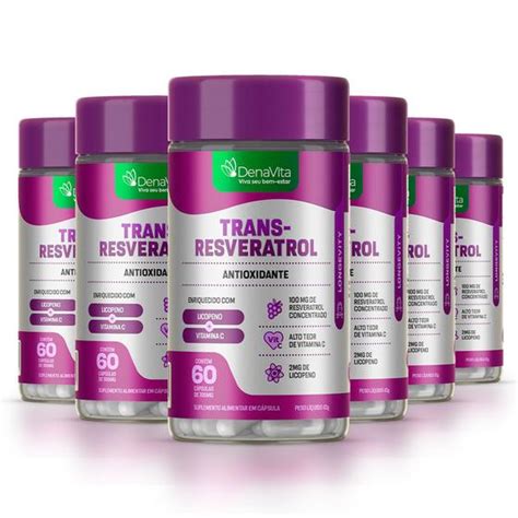 Kit 6x Frascos Trans Resveratrol Antioxidante Vitamina C Licopeno