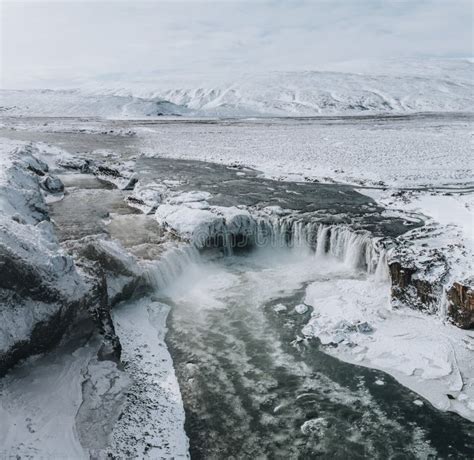 Drone Shot of Godafoss Waterfall, Iceland, Taken from a High Angle ...