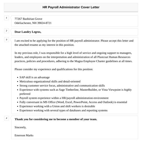 Hr Payroll Administrator Cover Letter Velvet Jobs