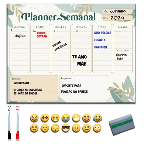 Quadro Lousa Planejador Mensal Planejamento Semanal Planner X