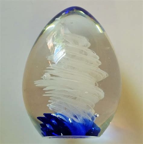 Spiral Egg Shaped Paperweight Cobalt Blue And White Swirl Art Etsy