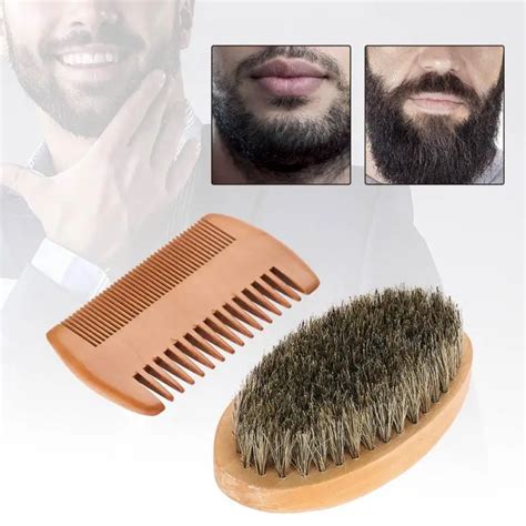 Men Beard Mustache Oval Brush + Comb Facial Beard Shaving Cleaning ...