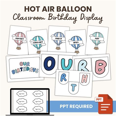 Hot Air Balloons Classroom Birthday Display Kit Calm Classroom Decor Birthday Display Boho