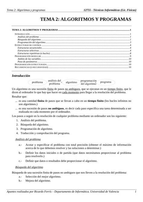 PDF Tema 2 Algoritmos Y Programas Uv Es PDF Filec Definir Que