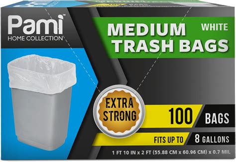 Amazon PAMI Medium 8 Gallon Trash Bags 100 Pack White Strong