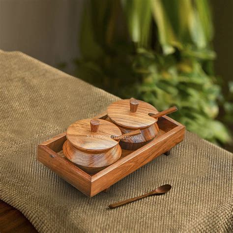 SAWI Rosewood Hand Crafted Decorative Wooden Spice Box Pot Container