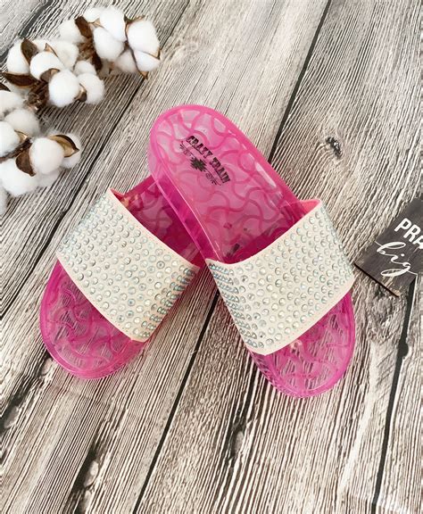 Crazy Train Slip On Sandals Spider Sandals Sliders Pink Bedazzled