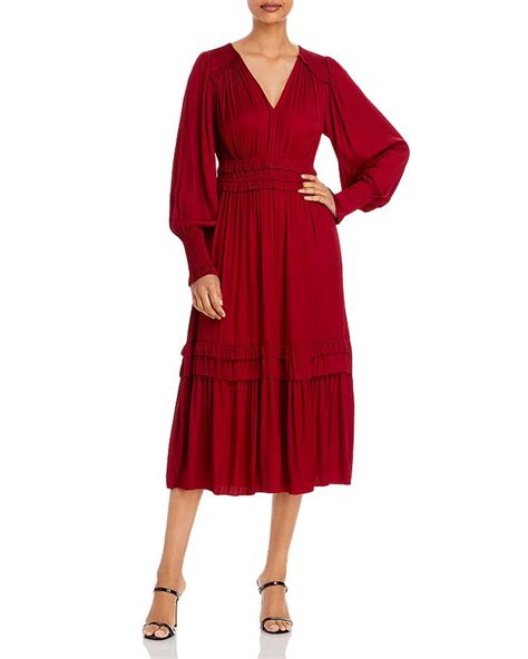 T Tahari V Neck Flared Long Sleeve Midi Dress Bloomingdales