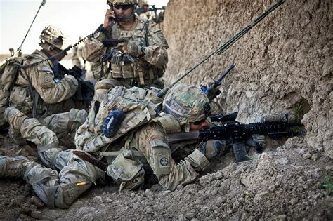 US Army soldiers of 1st Brigade Combat Team, 82nd Airborne Division, during a firefight in ...