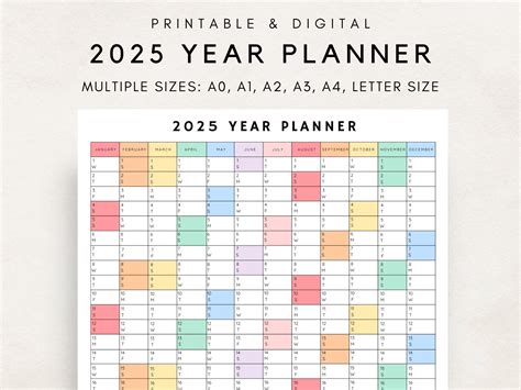 2025 Yearly Planner Printable, Yearly Planning Calendar, Calendar 
