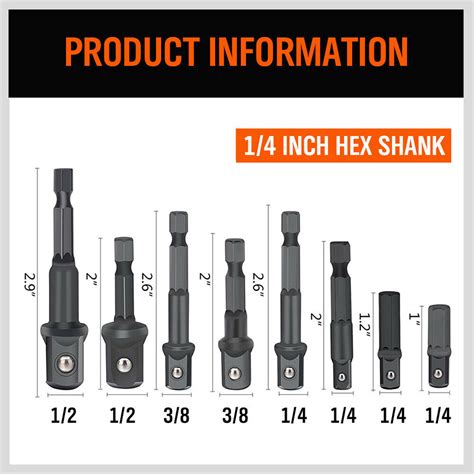 T085 8 Piece Power Drill Sockets Adapter Sets Hex Shank Impact Driver 1 4 3 8 1 2 Buy