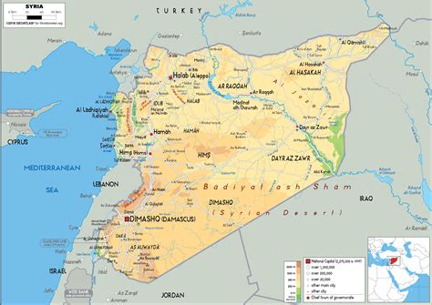 Large size Physical Map of Syria - Worldometer
