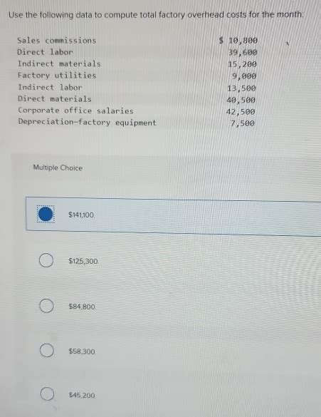 Solved Use The Following Data To Compute Total Factory Overhead Costs