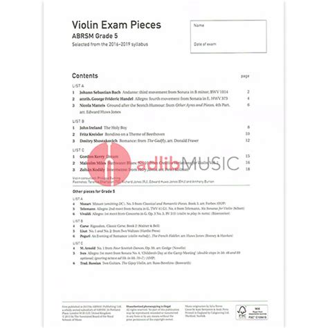 Violin Exam Pieces Grade 5 2016 2019 Score And Part Various Vio