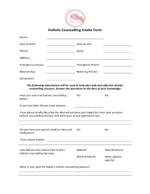 Fillable Online Holistic Counselling Intake Form Docx Fax Email Print