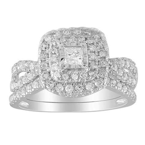 Forever Bride 10k White Gold 1 Cttw Diamond Cushion Halo Twist Bridal