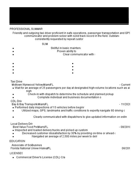 Taxi Driver Resume Examples For 2025 Template And Guide