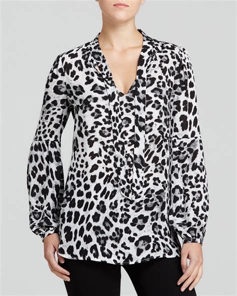 Michael Michael Kors Snow Leopard Print Blouse In Black Lyst