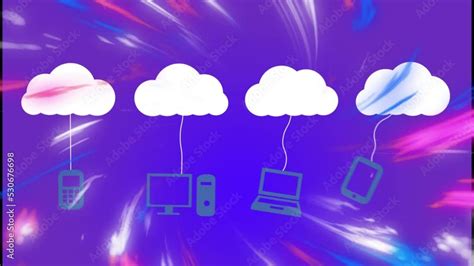 Animation of shapes moving over clouds with icons Stock Video | Adobe Stock