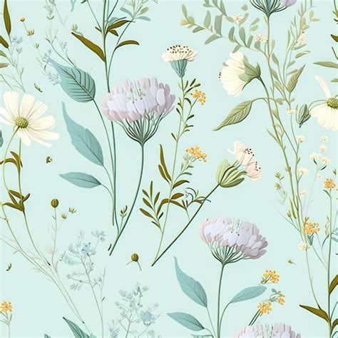 Premium Photo | Flowers pattern blue pastel colors illustration