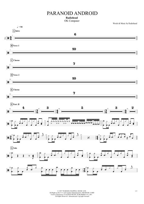 Paranoid Android Tab By Radiohead Guitar Pro Full Score Mysongbook