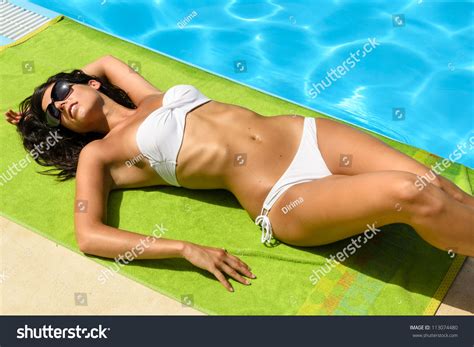 Sexy Woman Bikini Sunbathing Pool Resort Stock Photo Shutterstock