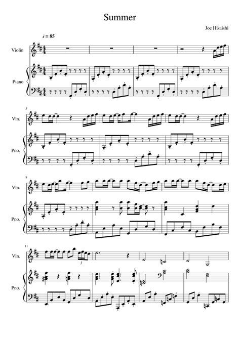 Summer Joe Hisaishi Sheet Music For Piano Violin Solo