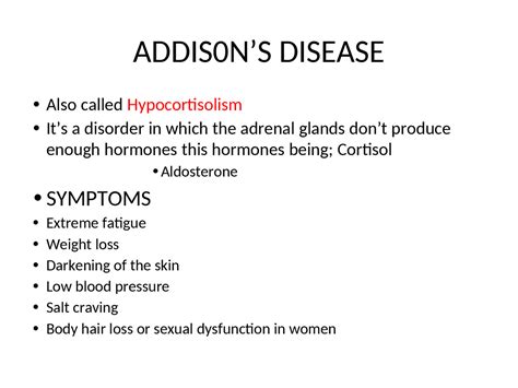 Addison disease pptx document 2023 | Study notes Nursing | Docsity