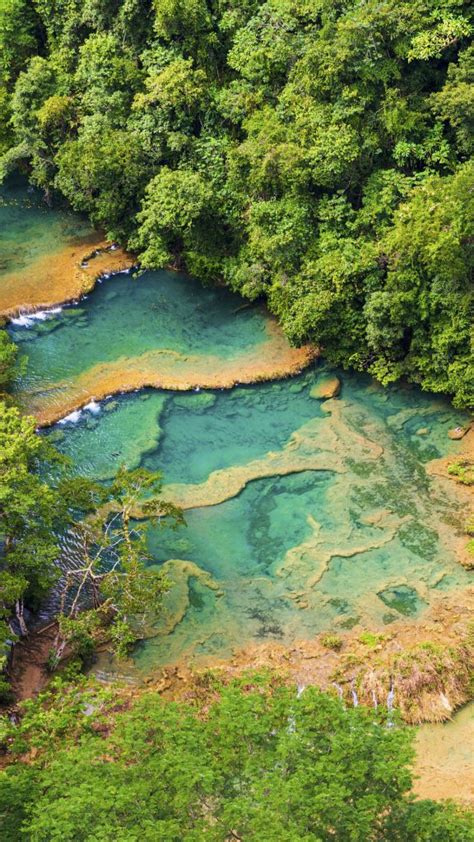 Panorama Aerial View With Forest Cascade Waterfall In Semuc Champey