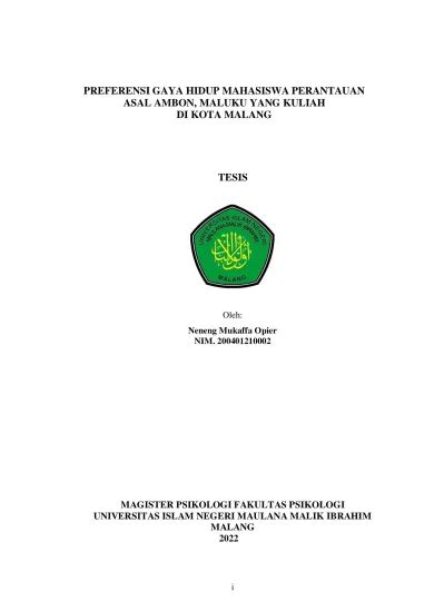 Preferensi Gaya Hidup Mahasiswa Perantauan Asal Ambon Maluku Yang