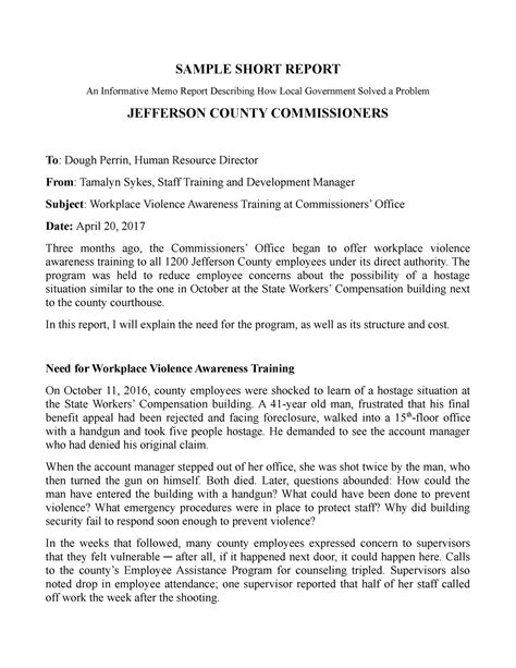 Sample Short Report - BC21 - SAMPLE SHORT REPORT An Informative Memo