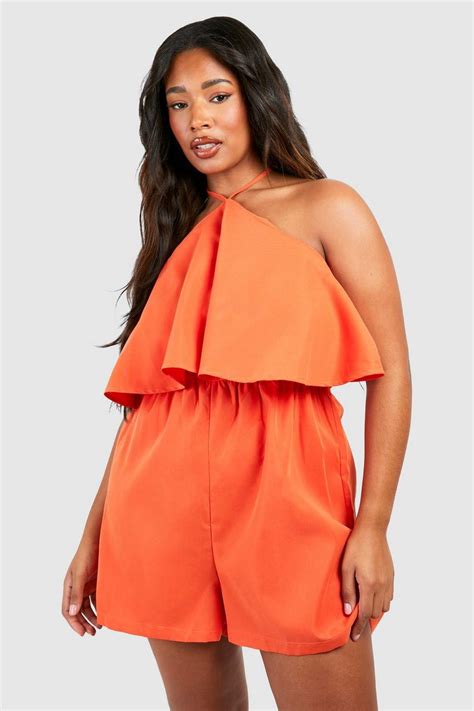 Plus Woven Frill Flippy Playsuit Boohoo Uk