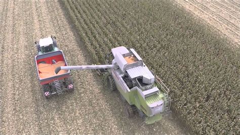 Récolte de Maïs Claas LEXION 570 FENDT 824 et Transbordeur Pérard