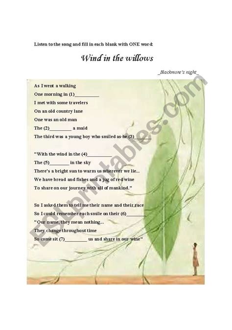 Learning S And Z Through A Song Wind In The Willows Esl