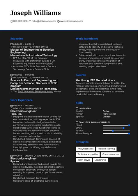 Electronics Engineer Resume Sample | Kickresume