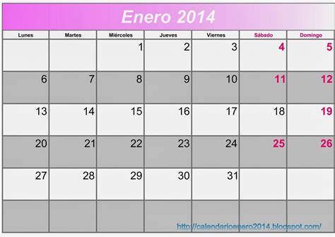 Calendario Enero 2014 Para Colorear Calendario Para Imprimir Enero