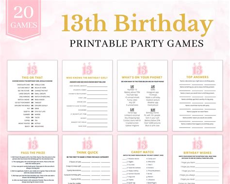 13th Birthday Games 13th Birthday Party Games 13th Etsy