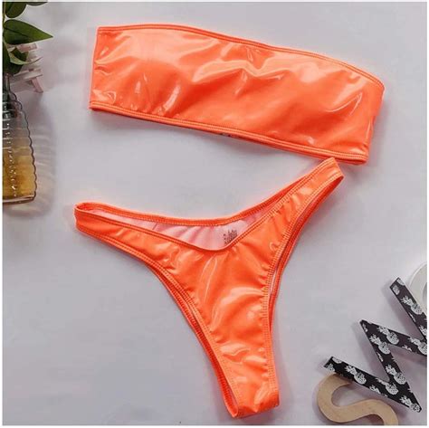 Sexy Thong Pink Bikini Neon Swimsuit Female Bathing Suit One Shoulder Bikini Set