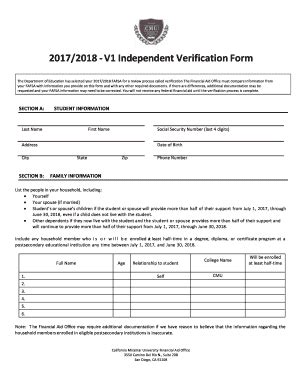 Fillable Online V Independent Verification Form