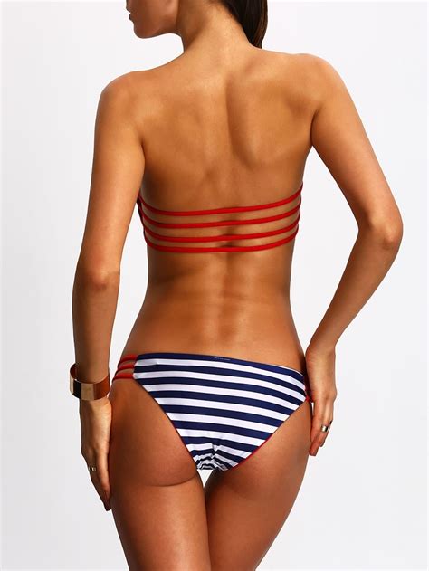 Striped Ladder Cutout Bandeau Bikini Set SheIn Sheinside