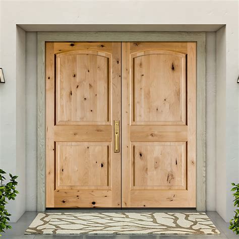 Rustic Knotty Alder Arch Top Exterior Wood Double Door Krosswood