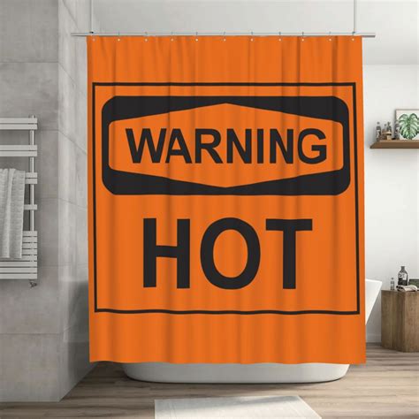 Hot Danger Warning Sign Pattern Shower Curtain Funny Orange Safety Symbol Waterproof Bath
