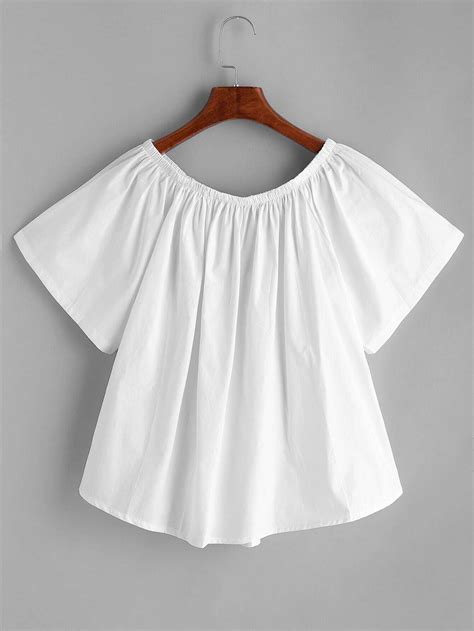 White Embroidered Off The Shoulder Topfor Women Romwe