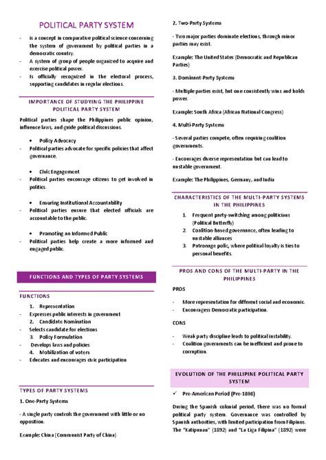 POLITICAL PARTY SYSTEM IN THE PHILIPPINES: A COMPARATIVE STUDY - Studocu