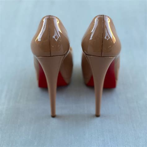 Christian Louboutin Patent Lady Peep Pumps Nude Gem