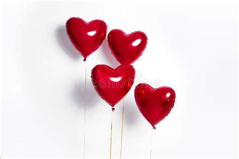 Set Of Air Balloons Bunch Of Red Color Heart Shaped Foil Balloons