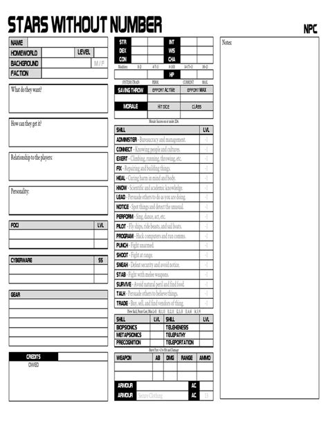 Stars Without Number Npc Sheet Pdf Leisure Sports